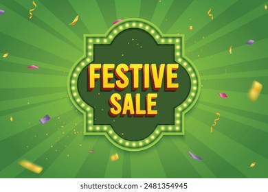 Ethnic Shape 3D Lightbox With Glowing Bulb On Green Background. Retro Theme Design Vector Illustration. Festive Sale Concept.