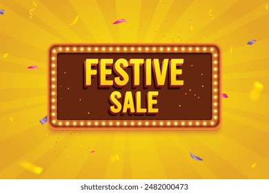 Ethnic Shape 3D Lightbox With Glowing Bulb On Yellow Background. Retro Theme Design Vector Illustration. Festive Sale Concept.