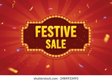 Ethnic Shape 3D Lightbox With Glowing Bulb On Red Background. Retro Theme Design Vector Illustration. Festive Sale Concept.