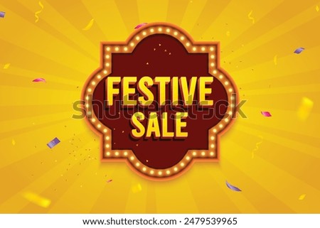 Ethnic Shape 3D Lightbox With Glowing Bulb On Yellow Background. Retro Theme Design Vector Illustration. Festive Sale Concept.