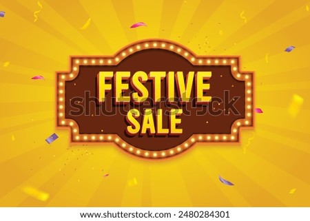 Ethnic Shape 3D Lightbox With Glowing Bulb On Yellow Background. Retro Theme Design Vector Illustration. Festive Sale Concept.