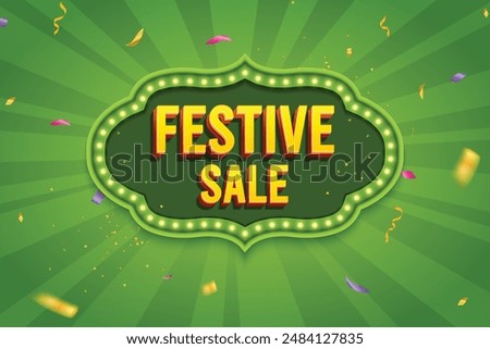 Ethnic Shape 3D Lightbox With Glowing Bulb On Green Background. Retro Theme Design Vector Illustration. Festive Sale Concept.