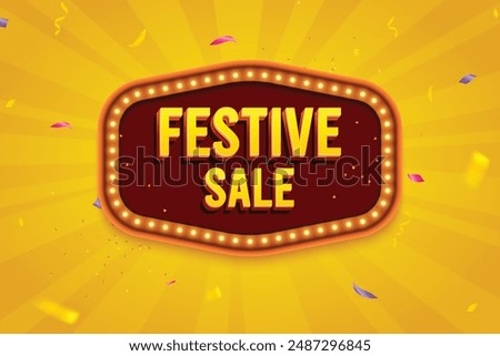Ethnic Shape 3D Lightbox With Glowing Bulb On Yellow Background. Retro Theme Design Vector Illustration. Festive Sale Concept.