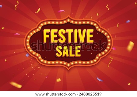 Ethnic Shape 3D Lightbox With Glowing Bulb On Red Background. Retro Theme Design Vector Illustration. Festive Sale Concept.