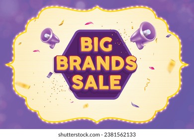 Ethnic shape marquee light with Big Brands Sale text logo on purple background. Big Brands Sale banner concept.