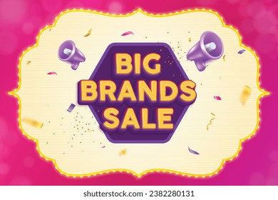 Ethnic shape marquee light with Big Brands Sale text logo on pink background. Big Brands Sale banner concept.