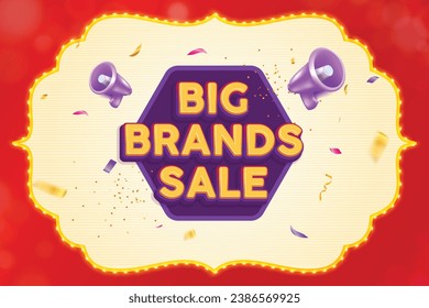 Ethnic shape marquee light with Big Brands Sale text logo on red background. Big Brands Sale banner concept.