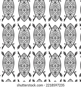 a ethnic shield pattern has a cross spear. have an ethnic abstract pattern