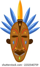 Ethnic sim mask, symbol tribal culture, indian craft, traditional souvenir, cartoon style vector illustration, isolated on white.