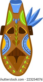 Ethnic sim mask, symbol tribal culture, indian craft, traditional souvenir, cartoon style vector illustration, isolated on white.