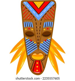 Ethnic sim mask, symbol tribal culture, indian craft, traditional souvenir, cartoon style vector illustration, isolated on white.