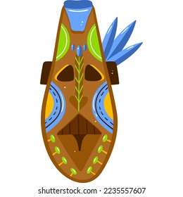 Ethnic sim mask, symbol tribal culture, indian craft, traditional souvenir, cartoon style vector illustration, isolated on white.