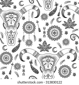 Ethnic skull bull seamless pattern