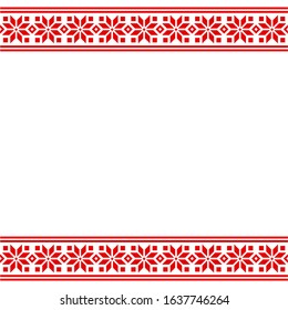 Ethnic Slavic embroidery pattern border. Traditional geometric ornament template, red and white vector design.