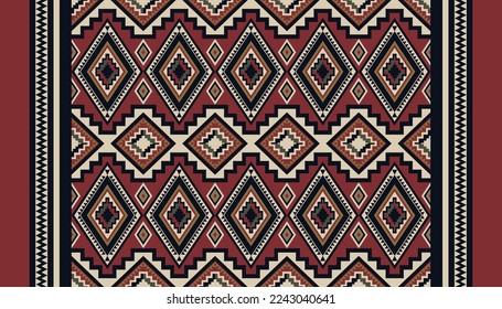 Ethnic southwest geometric pattern. Vector ethnic geometric diamond shape seamless pattern red-black color boho style. Kilim pattern use for carpet, area rugs, tapestry, mat, home decoration elements.