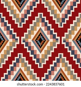 Ethnic southwest geometric pattern. Vector colorful geometric diamond shape seamless pattern aztec boho style. Kilim pattern use for fabric, textile, home decoration elements, upholstery, wrapping.