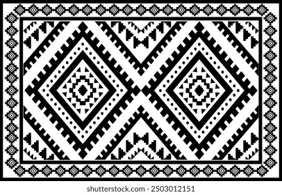 Ethnic Southwest Tribal Navajo Aztec Native American geometric ornamental seamless pattern fabric black and white design for textile printing