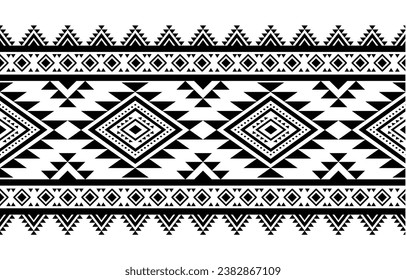 Ethnic southwest tribal navajo ornamental seamless pattern fabric black and white design for textile printing