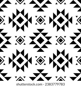 Ethnic southwest tribal Navajo ornamental seamless pattern fabric black and white design for textile printing