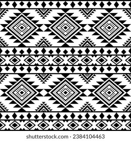 Ethnic southwest tribal Navajo ornamental seamless pattern fabric black and white design for textile printing