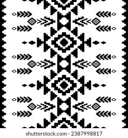 Ethnic southwest tribal Navajo ornamental seamless pattern fabric black and white design for textile printing