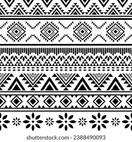 Ethnic southwest tribal Navajo ornamental seamless pattern fabric black and white design for textile printing