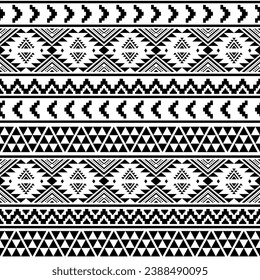 Ethnic southwest tribal Navajo ornamental seamless pattern fabric black and white design for textile printing