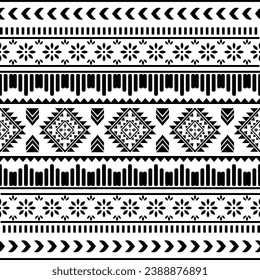 Ethnic southwest tribal Navajo ornamental seamless pattern fabric black and white design for textile printing