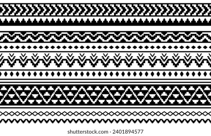 Ethnic southwest tribal navajo ornamental seamless pattern fabric black and white design for textile printing 