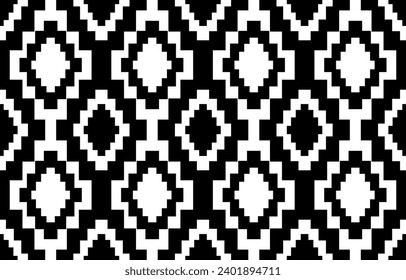 Ethnic southwest tribal navajo ornamental seamless pattern fabric black and white design for textile printing 
