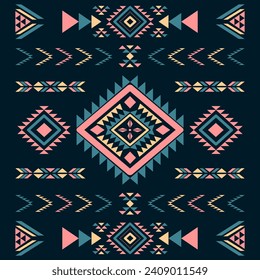 Diseño de tela de tela de patrón sin costura para impresión textil del navajo de la tribu del suroeste 