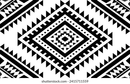 Ethnic southwest tribal navajo ornamental seamless pattern fabric black and white design for textile printing 