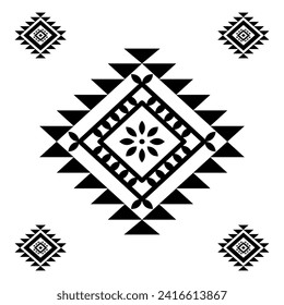 Ethnic southwest tribal navajo ornamental seamless pattern fabric black and white design for textile printing 