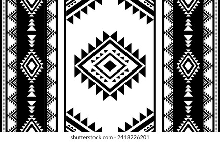 Ethnic southwest tribal navajo ornamental seamless pattern fabric black and white design for textile printing 