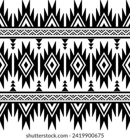 Ethnic southwest tribal navajo ornamental seamless pattern fabric black and white design for textile printing 