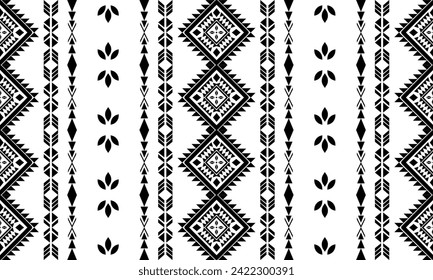 Ethnic southwest tribal navajo ornamental seamless pattern fabric black and white design for textile printing 
