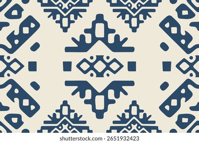 Ethnic southwest tribal Navajo ornamental seamless pattern fabric blue and white design for textile printing 