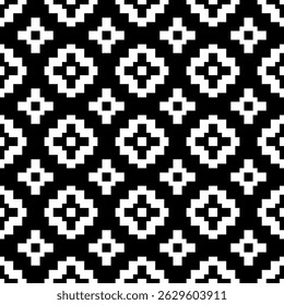 Motif abstrait géométrique cubique noir et blanc carré ethnique.Style de broderie harmonieux. Conception pour arrière-plan fond d'écran, vêtements, enveloppement, tissu, couverture, textile, impression.Motif tribal.illustration vectorielle.