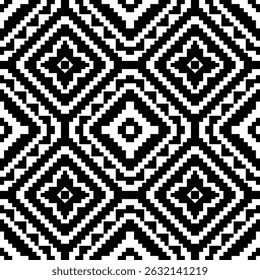 Ethnische Quadrat schwarz-weiß kubisch geometrische abstrakte Muster.Nahtlose Stickerei Stil. Design für Hintergrundtapete, Kleidung, Umhüllung, Stoff, Bezug, Textil, Print.Tribal Motiv.Vektorgrafik.