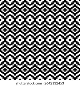 Ethnic square black and white cubic geometric abstract pattern.Seamless Embroidery style. Design for background wallpaper,clothing,wrapping,fabric,cover,textile,Print.Tribal motif.vector illustration.