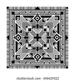 Ethnic square ornamental pattern. Tribal background, black colors on white. Boho texture for textile, card