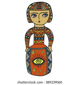 Ethnic statue, sculpture,doll with patterns. Print on t-shirt , tattoo.doodle, zentagl,card,tyle.