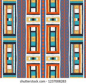 Ethnic strip. Tribal vector ornament. Seamless African pattern. Carpet with chevrons. Aztec style. Geometric mosaic on the tile. Ancient interior. Modern rug. Geo print on textile. Kente Cloth