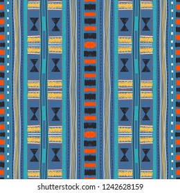 Ethnic strip. Tribal vector ornament. Seamless African pattern. Carpet with chevrons. Aztec style. Geometric mosaic on the tile. Ancient interior. Modern rug. Geo print on textile. Kente Cloth