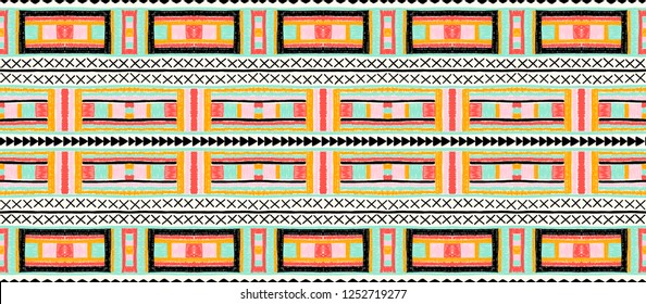 Ethnic strip. Tribal vector ornament. Seamless African pattern. Carpet with chevrons. Aztec style. Geometric mosaic on the tile. Ancient interior. Modern rug. Geo print on textile. Kente Cloth