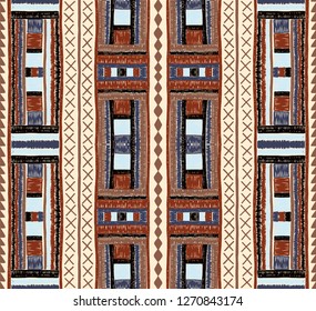 Ethnic strip. Tribal vector ornament. Seamless African pattern. Carpet with chevrons. Aztec style. Geometric mosaic on the tile. Ancient interior. Modern rug. Geo print on textile. Kente Cloth