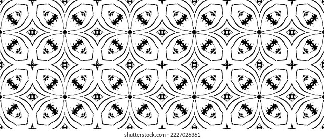 Ethnische Striptink-Muster. Black Color Ink Doodle Textil. Schwarze Farbe mexikanisches Muster. Tribal Dark Scribble Batik. Doodle Boho Batik. Einfache ethnisch gefärbte Vektorgrafik. Nahtloses dunkles Skriptdesign