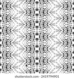 Patrón de tinta de franja étnica. Doodle Wavy Art Batik. Patrón de Doodle Oscuro en Color Negro. Vector de color negro tribal teñido. Sencillo patrón indio. Batik con tinta étnica. Diseño nativo de arte sin inconvenientes