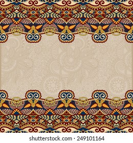 ethnic stripe ornament on floral background, perfect for invitation, book cover, packing design, greeting card and other, vector illustration in beige colour