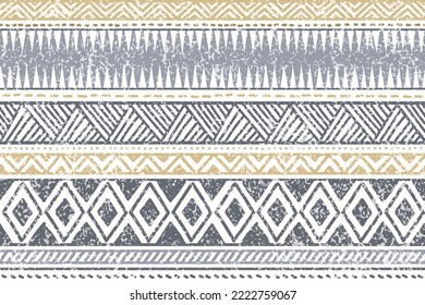 Patrón de franja étnica sin fisuras. Fondo del vector geométrico tribal, motivo boho, ilustración del ornamento texturado. Impresión textil 